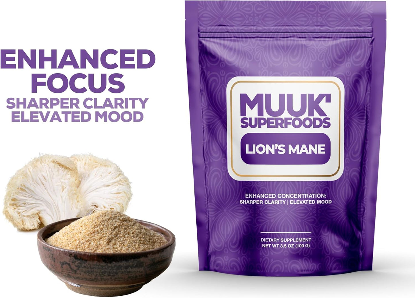 Organic Lion's Mane Mushroom Powder by MUUK' SUPERFOODS - Premium Quality Supplement for Cognitive Health and Immune Support - Espot.com.au