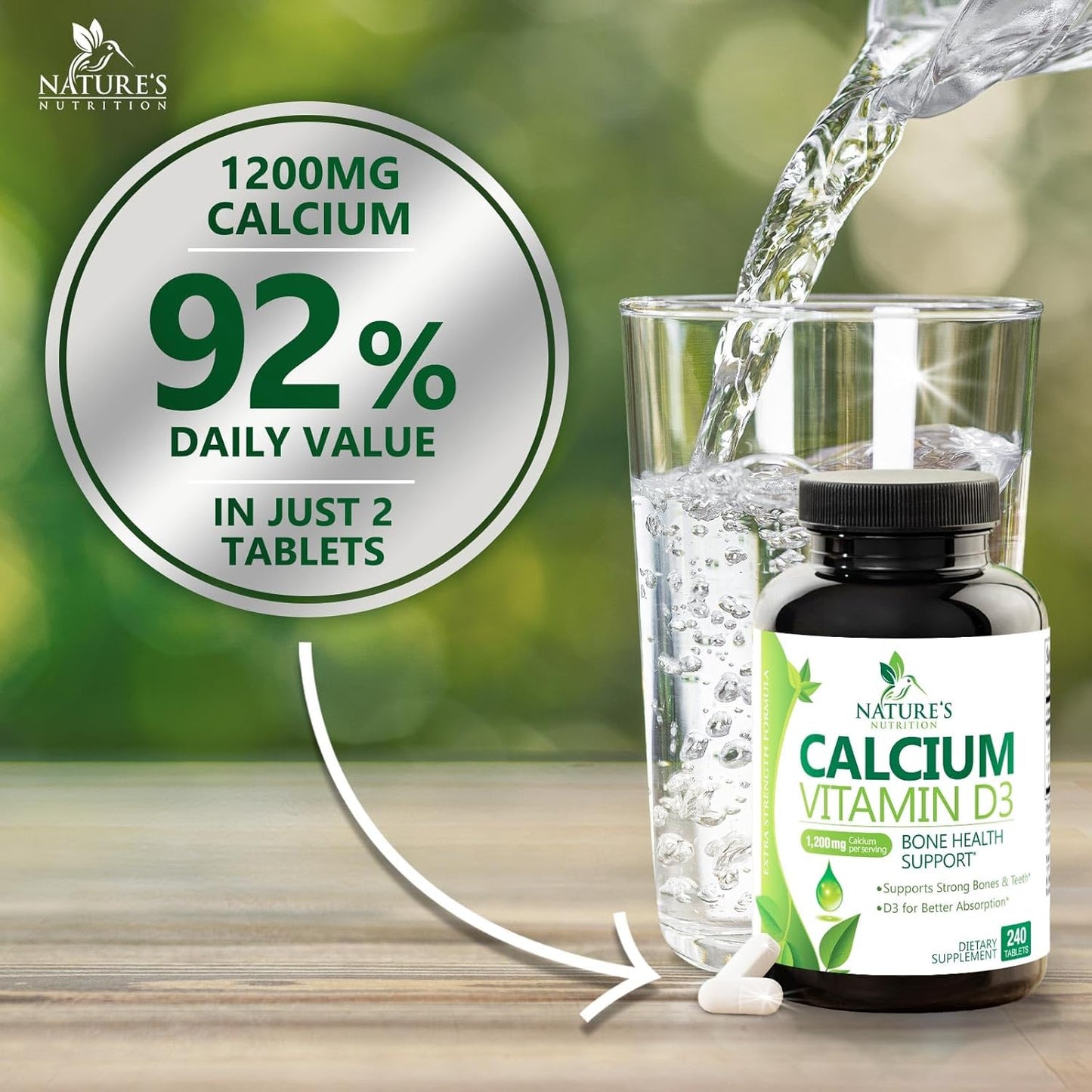 High Potency Calcium 1200mg with Vitamin D3 - 240 Tablets, Bone & Teeth Support, Immune System Boost, Absorbable Calcium Supplement for Men & Women - Espot.com.au