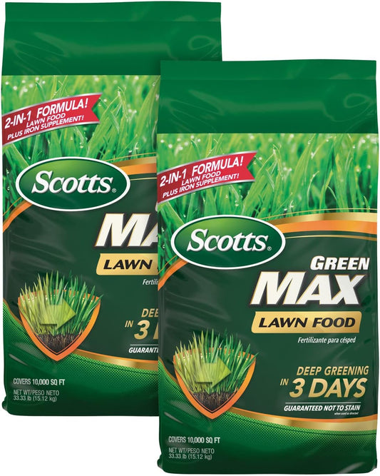 Scotts Green Max Lawn Food with Iron Supplement for Vibrant Greening, 33.33 lbs, 2-Pack - Espot.com.au