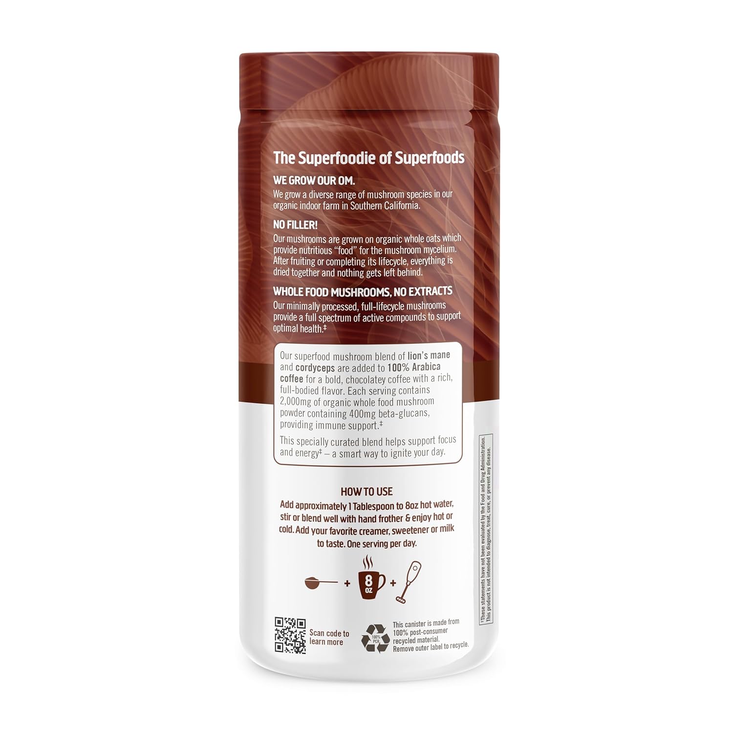 organic-mushroom-superfood-coffee-blend-powder---624-oz-canister-30-servings-with-lions-mane-cordyceps-turkey-tail-and-ginkgo-biloba-for-energy-and-focus-2