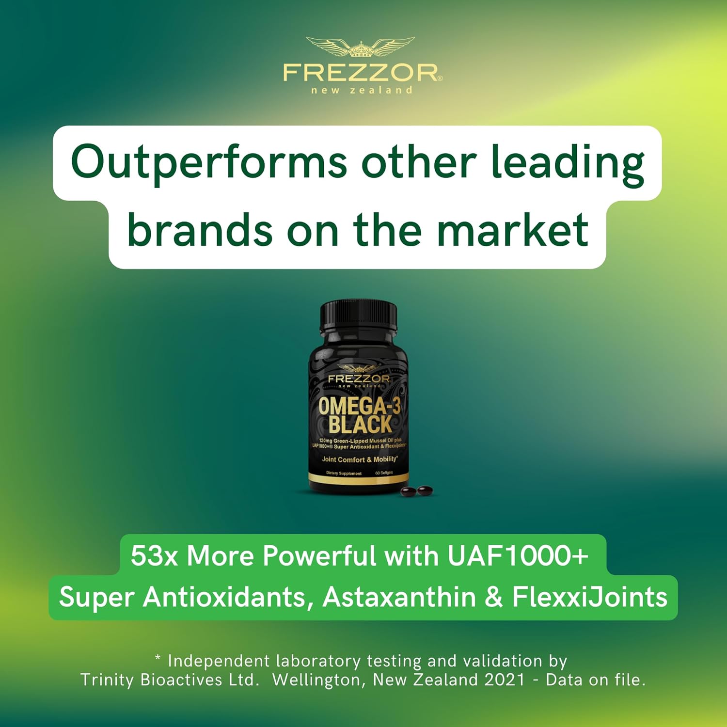 320 Count FREZZOR Omega 3 Black Capsules with Green Lipped Mussel Oil - Joint Care & Heart Support - Made in New Zealand - UAF1000+ - No Fishy Aftertaste - Immune Relief - 1 Pack - Espot.com.au