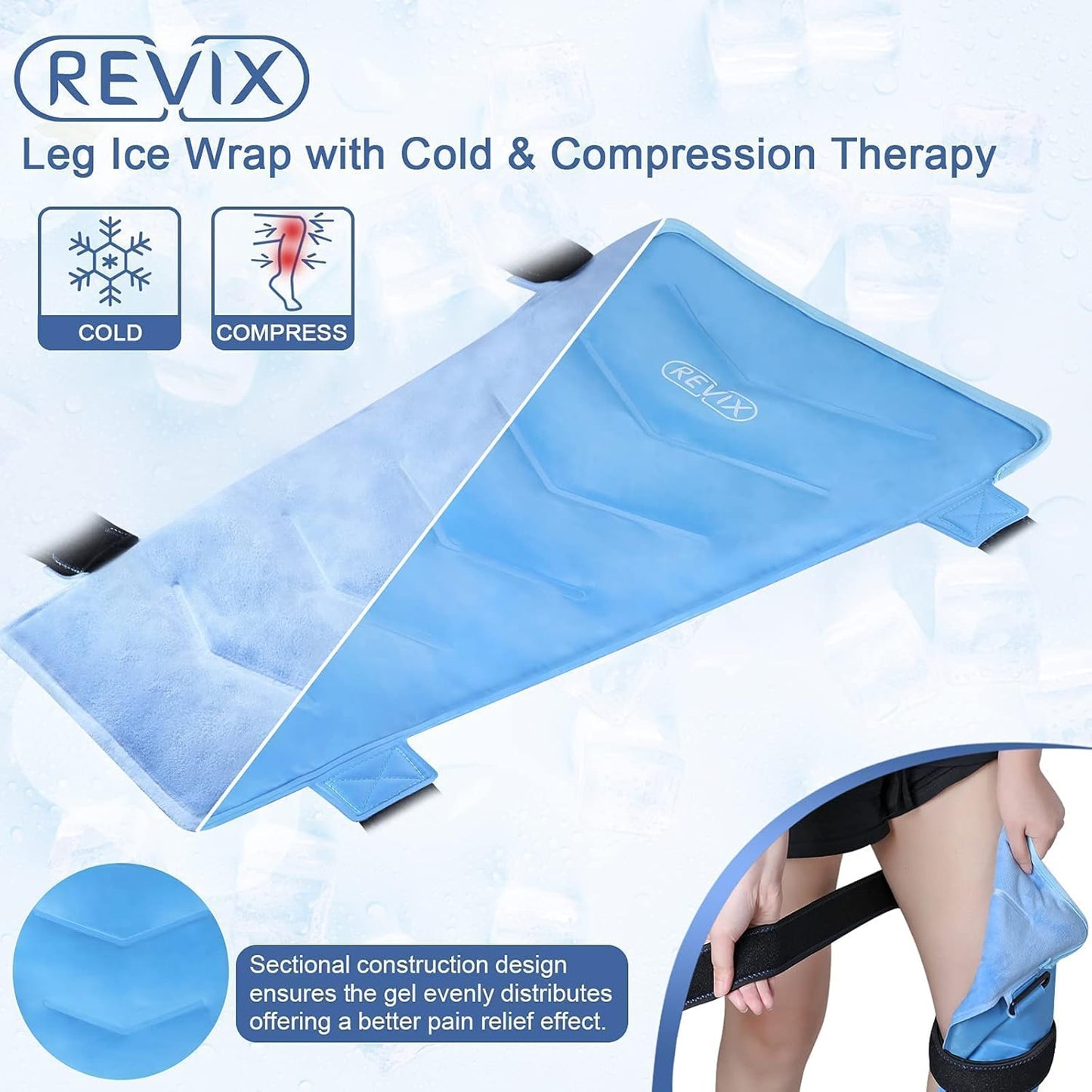 Large Gel Ice Wrap for Leg, Hip, Thigh, Knee - REVIX Reusable Knee Ice Pack Wrap for Injuries and Shin Splint - Espot.com.au