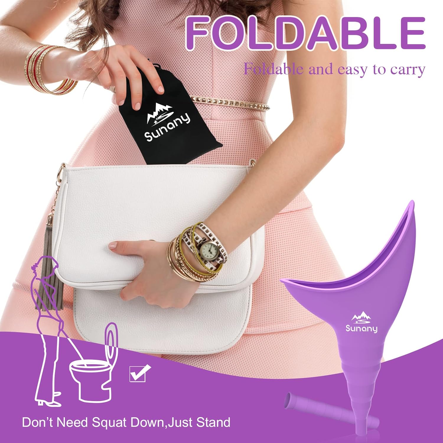 Reusable Female Urinal with Silicone Funnel - Portable Standing Female Urinal for Outdoor Activities, Camping, Travel - Sunany - Espot.com.au