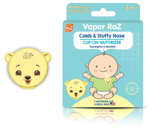 razbaby-vapor-raz-clip-on-vaporizer-with-natural-menthol-eucalyptus-baby-oil-aromatherapy---cough-cold-relief-for-home-travel---4-vapor-pad-refills-1