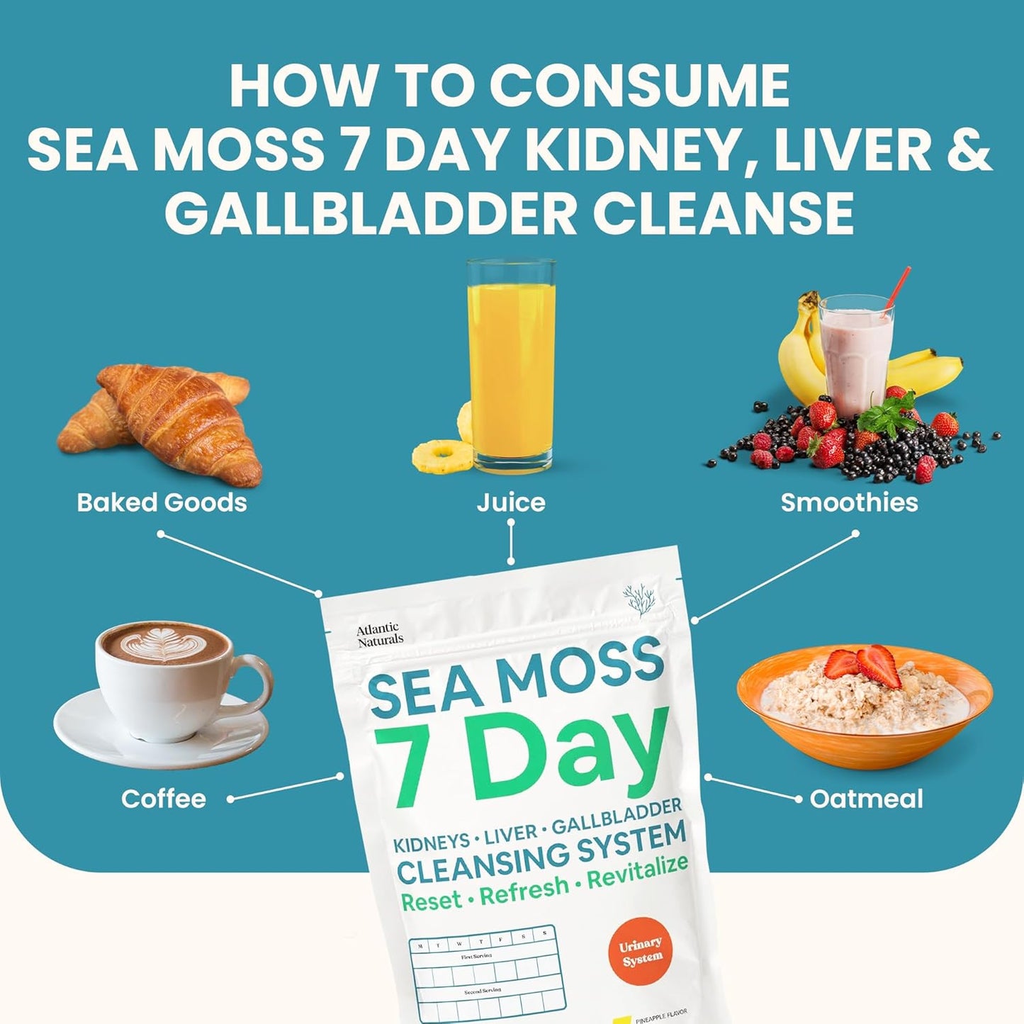 Sea Moss Detox Cleanse with Dandelion & Milk Thistle - Liver, Gallbladder & Kidney Support - Pineapple Flavor Drink Mix - 14 oz - Espot.com.au