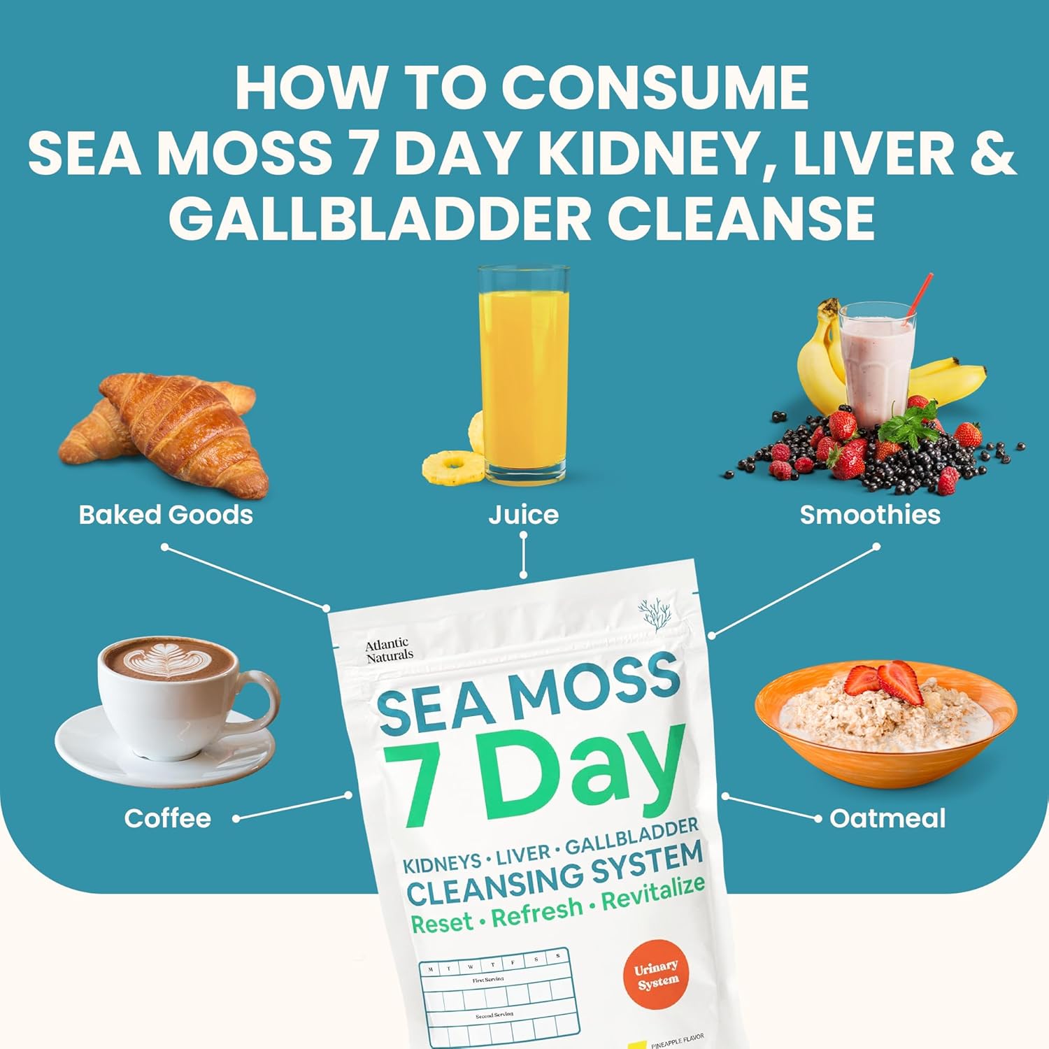 Sea Moss Detox Cleanse with Dandelion & Milk Thistle - Liver, Gallbladder & Kidney Support - Pineapple Flavor Drink Mix - 14 oz - Espot.com.au