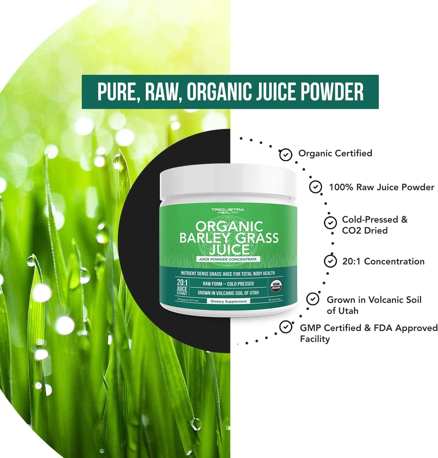 Organic Wheatgrass & Barley Grass Juice Powder - USA Grown in Volcanic Utah Soil, Raw Form, 5.3 oz - Espot.com.au