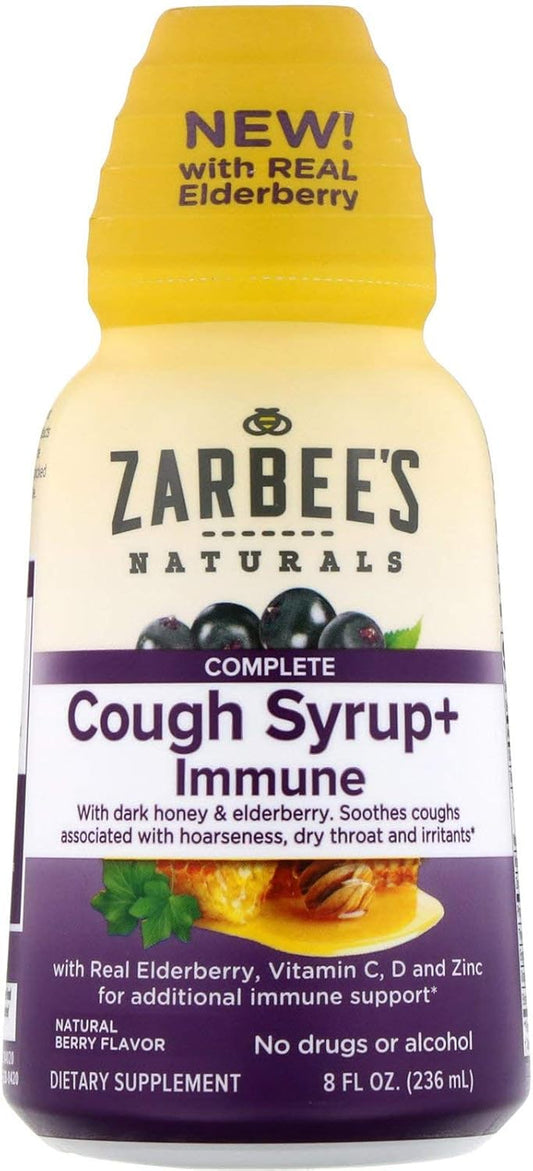 Zarbee's Adult Daytime Immune Support Cough Syrup with Honey, Elderberry, Vitamin C & Zinc - Drug & Alcohol-Free, Gluten-Free Liquid for Ages 12+ - Natural Berry Flavor - 8 Fl. Oz - Espot.com.au