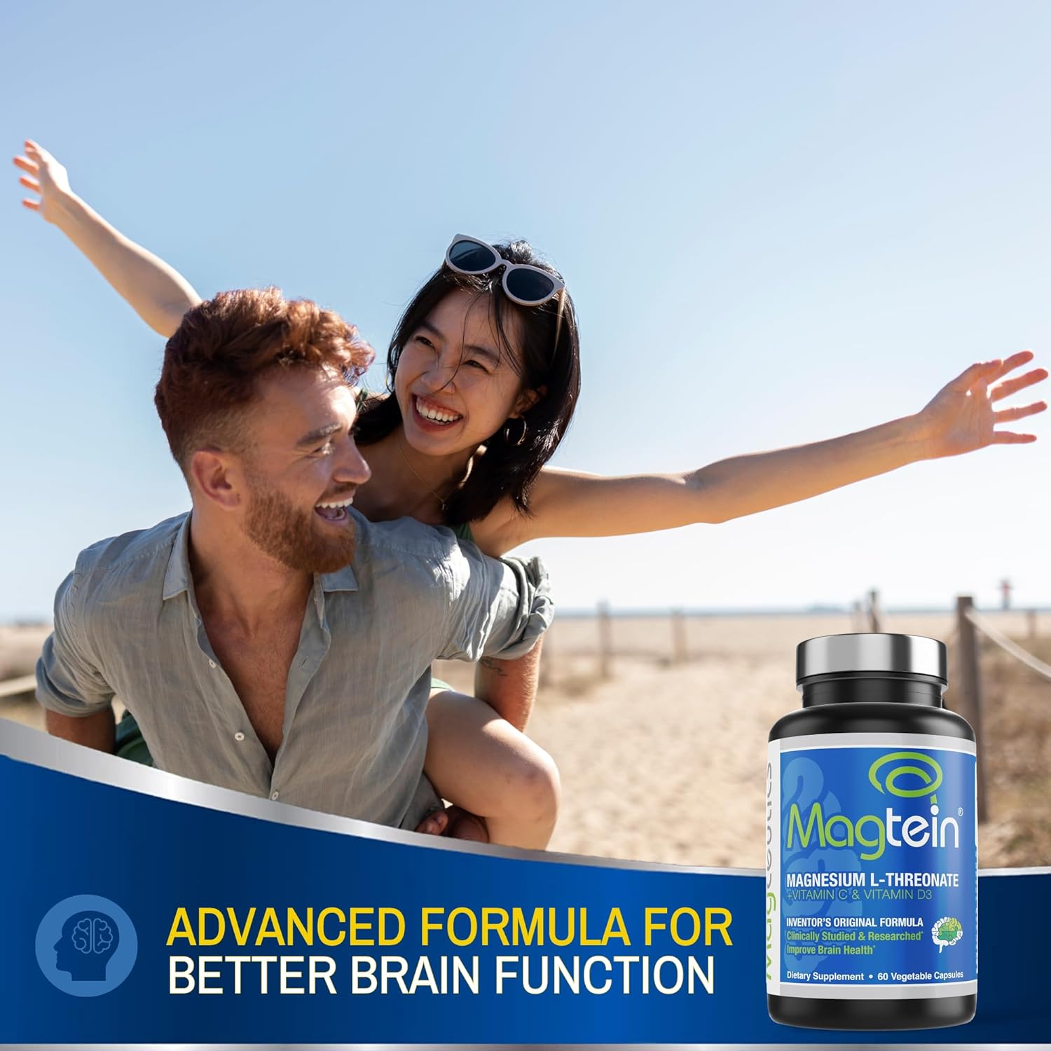 Magtein Magnesium L-Threonate Capsules for Brain Health, Memory, Cognition, Stress Relief & Sleep - 60 Veg Capsules - Espot.com.au