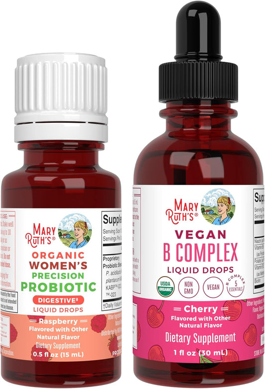 USDA Organic Women's Precision Probiotic & B Complex Drops - Raspberry & Cherry Flavors | Clean Label Project Verified® | Boost Gut Health & Immunity with Vegan Formula | Non-GMO & Gluten Free - Espot.com.au