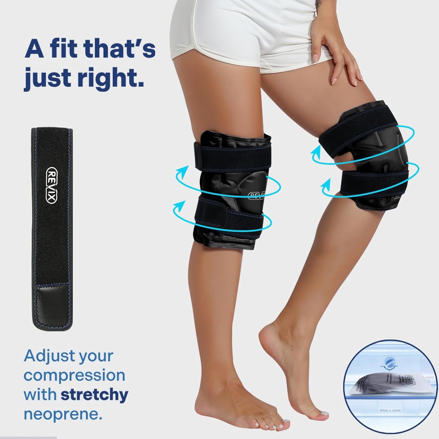 Set of 2 REVIX Reusable Gel Ice Packs for Knee Relaxation, Cold Compression for Flexibility and Recovery, Long-Lasting Cold with Plush Cover - Black - Espot.com.au