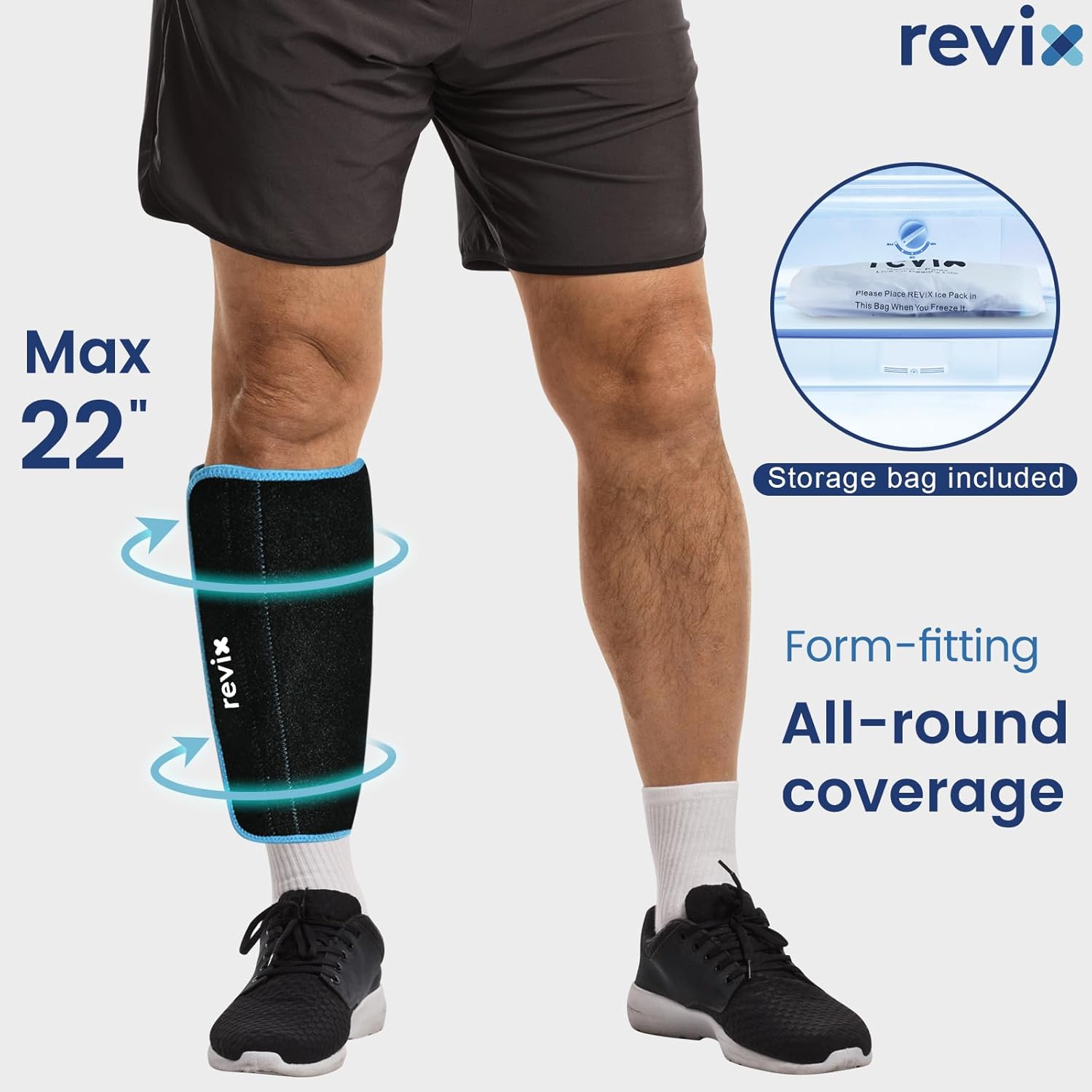 REVIX XL Shin Ice Pack - Reusable Gel Cold Pack for Calf and Elbow Pain Relief - Leg Cold Therapy Compression Sleeve with Full 360° Coverage - Refreezable and Comfortable - Espot.com.au