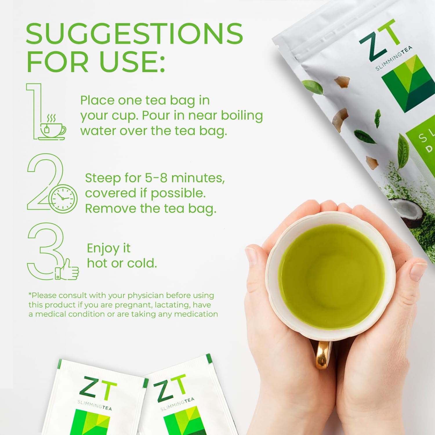Dr. Zisman ZT Slimming Matcha-Coconut Detox Tea - Weight Management with Antioxidants, Mood Enhancement & Focus Boost - 28 Tea Bags - Espot.com.au