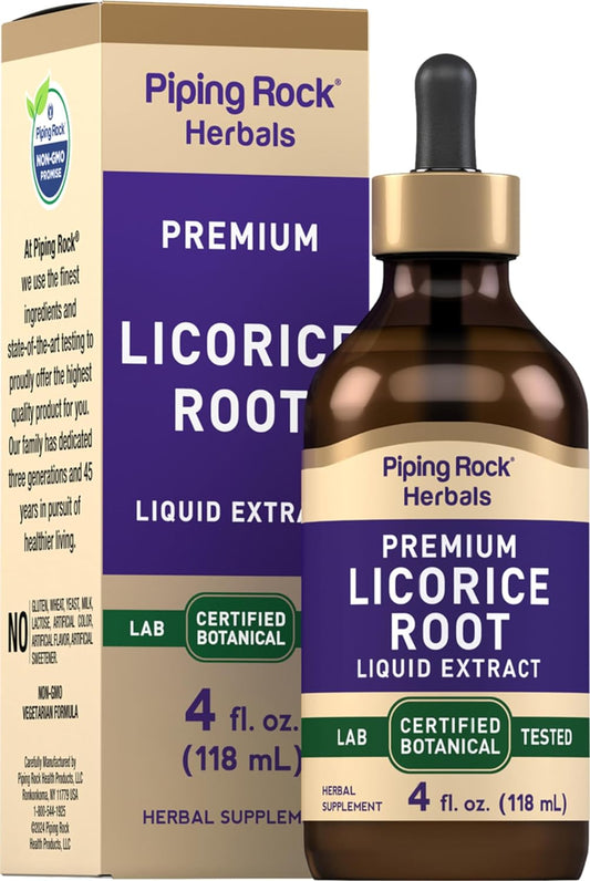 Licorice Root Extract Tincture - 4 Fl Oz Liquid Herb Drops - Vegetarian Supplement - Alcohol Free - Non-GMO, Gluten Free - Piping Rock - Espot.com.au