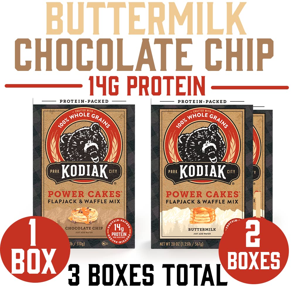 kodiak-cakes-power-cakes-variety-pack---protein-pancake-mix---whole-grain-flapjack-and-protein-waffle-mix---buttermilk-and-chocolate-chip---38oz-bulk-pack-2