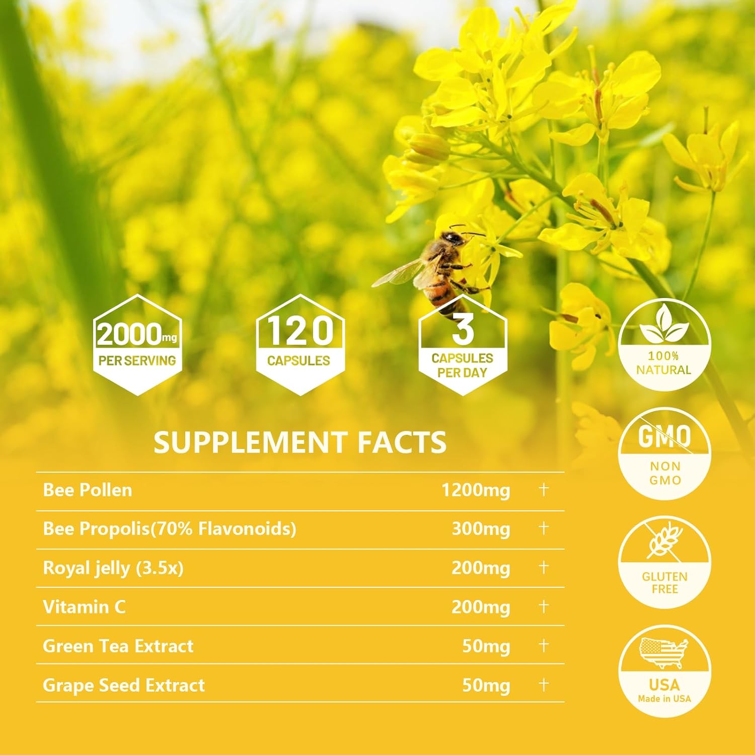 organic-6-in-1-bee-pollen-supplement---2000mg-per-serving---immune-energy-support---non-gmo---120-capsules---made-in-usa-5