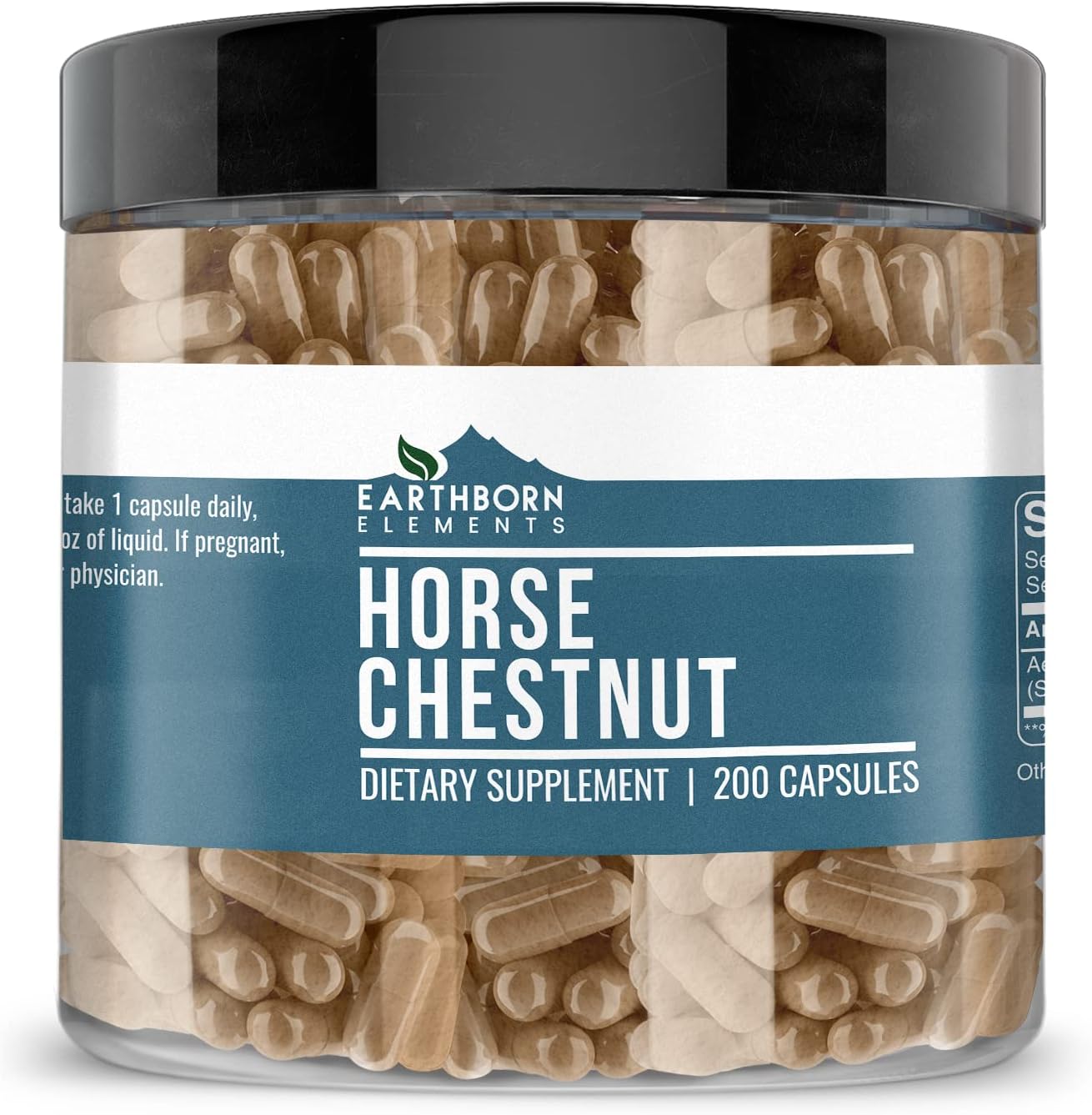 200 Count Pure & Undiluted Horse Chestnut Capsules by Earthborn Elements - No Additives Added - Espot.com.au