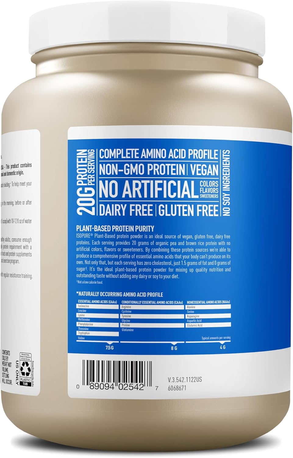 Vanilla Isopure Plant-Based Protein Powder - 20g Plant Protein, Lactose & Gluten Free, With Iron - 1.23 Lbs, 20 Servings - Espot.com.au