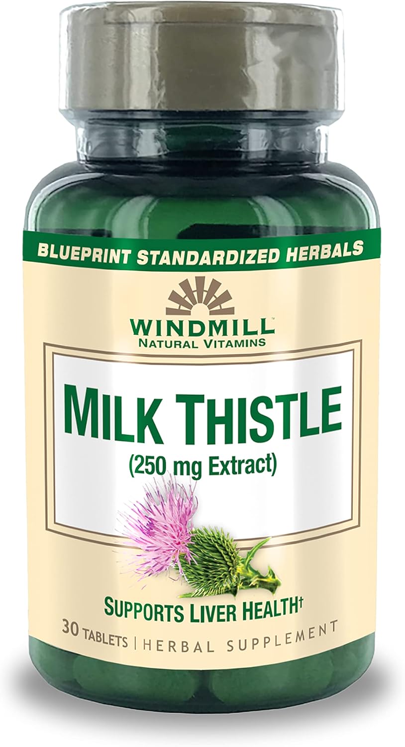30 Tablets of Windmill Milk Thistle 250 mg - Herbal Supplement for Liver Health and Detox Support - Espot.com.au