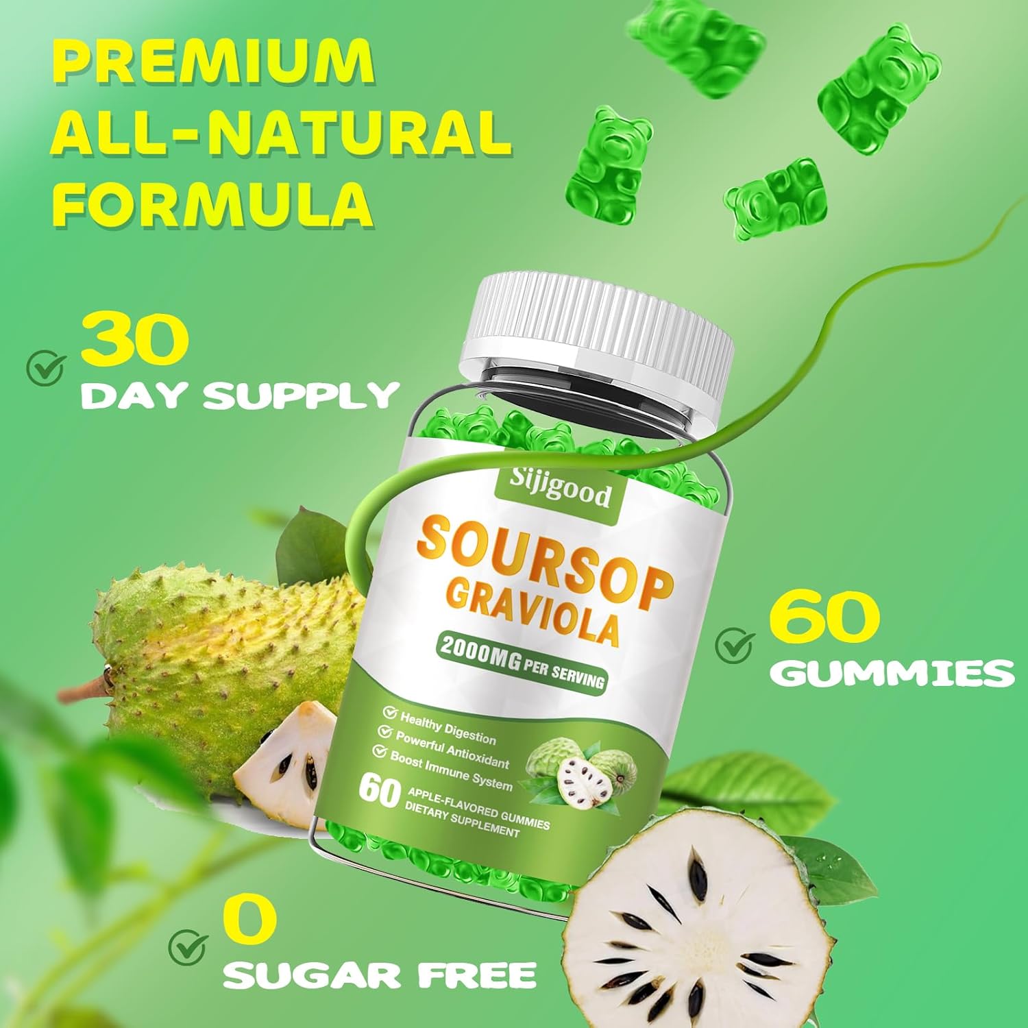 organic-soursop-gummies-with-2000mg-extract---sugar-free-digestive-aid-immune-support---antioxidant-rich-apple-flavored-supplement---60-gummies-4