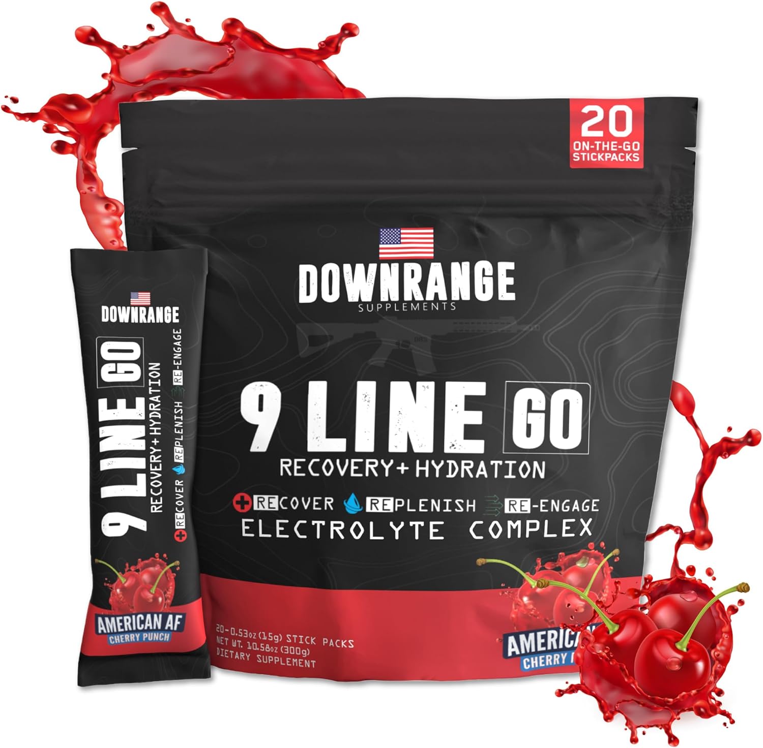 downrange-supplements-9-line-go-recovery-powder-packets---electrolytes-amino-acids-coconut-water---cherry-punch-flavor---muscle-recovery-energy-boost-hydration---20-sticks-1