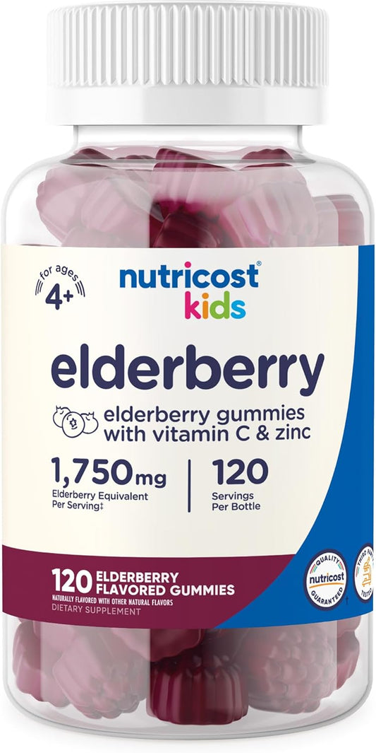Nutricost Children's Elderberry Gummies - 120 Gummies with 50mg Zinc & Vitamin C - Gluten-Free, No Corn Syrup - Espot.com.au