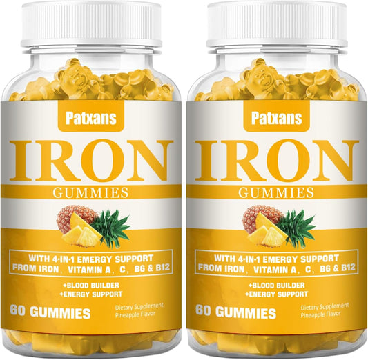 2-pack-iron-gummies-with-vitamins-for-energy-blood-support---100mg-supplement-for-men-women-adults-kids---vegan-pineapple-flavor---120ct-1