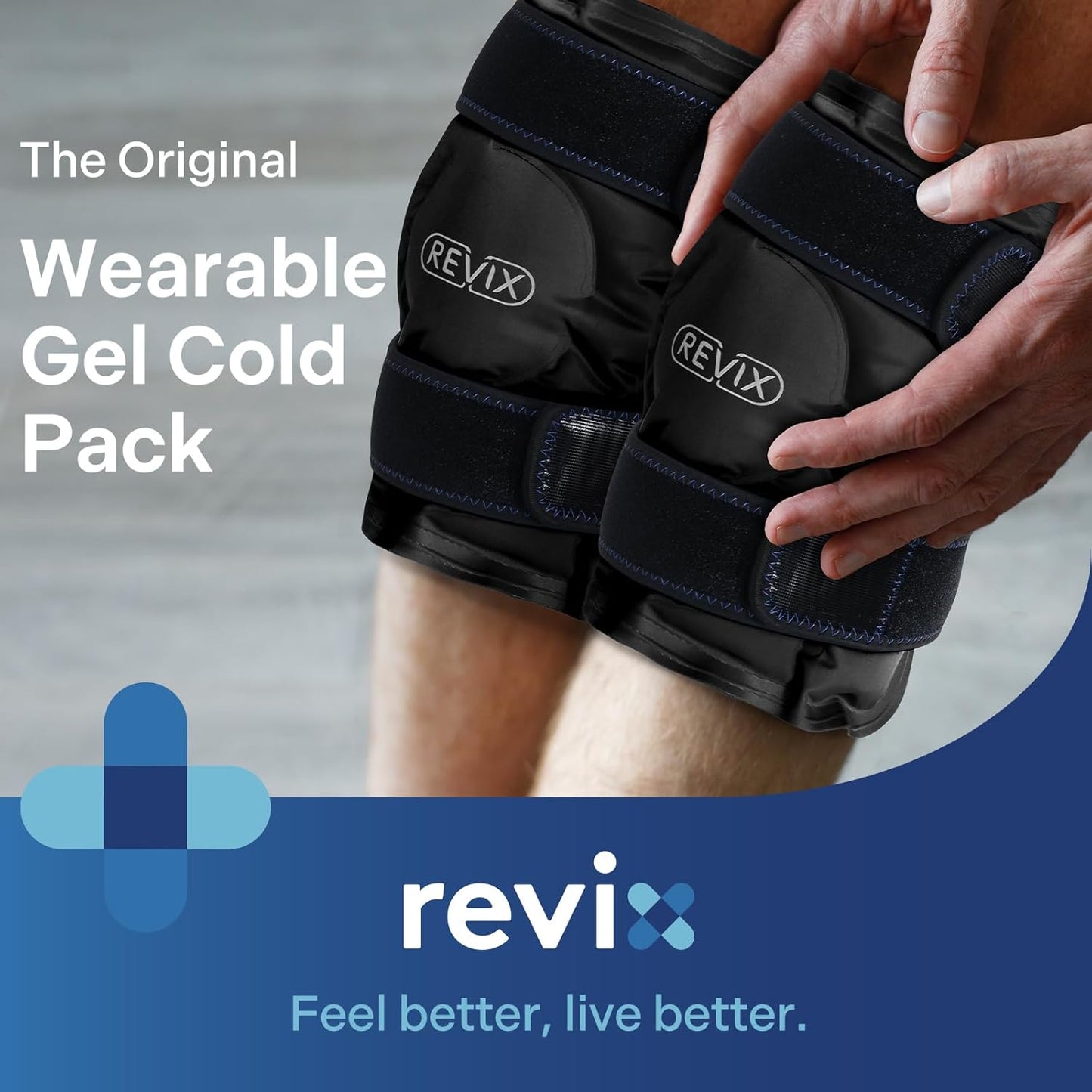 Set of 2 REVIX Reusable Gel Ice Packs for Knee Relaxation, Cold Compression for Flexibility and Recovery, Long-Lasting Cold with Plush Cover - Black - Espot.com.au