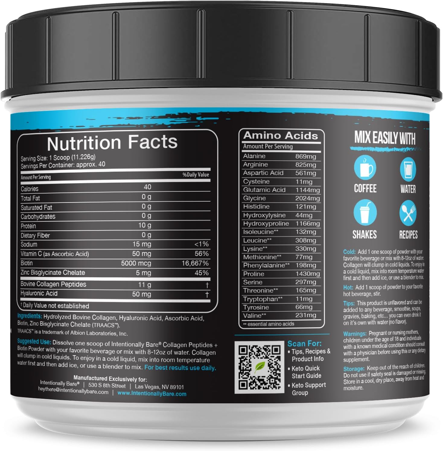 bare-collagen-powder-with-biotin-hyaluronic-acid---unflavored-collagen-peptides-for-keto-diet---non-gmo-grass-fed-protein-powder---40-servings-6