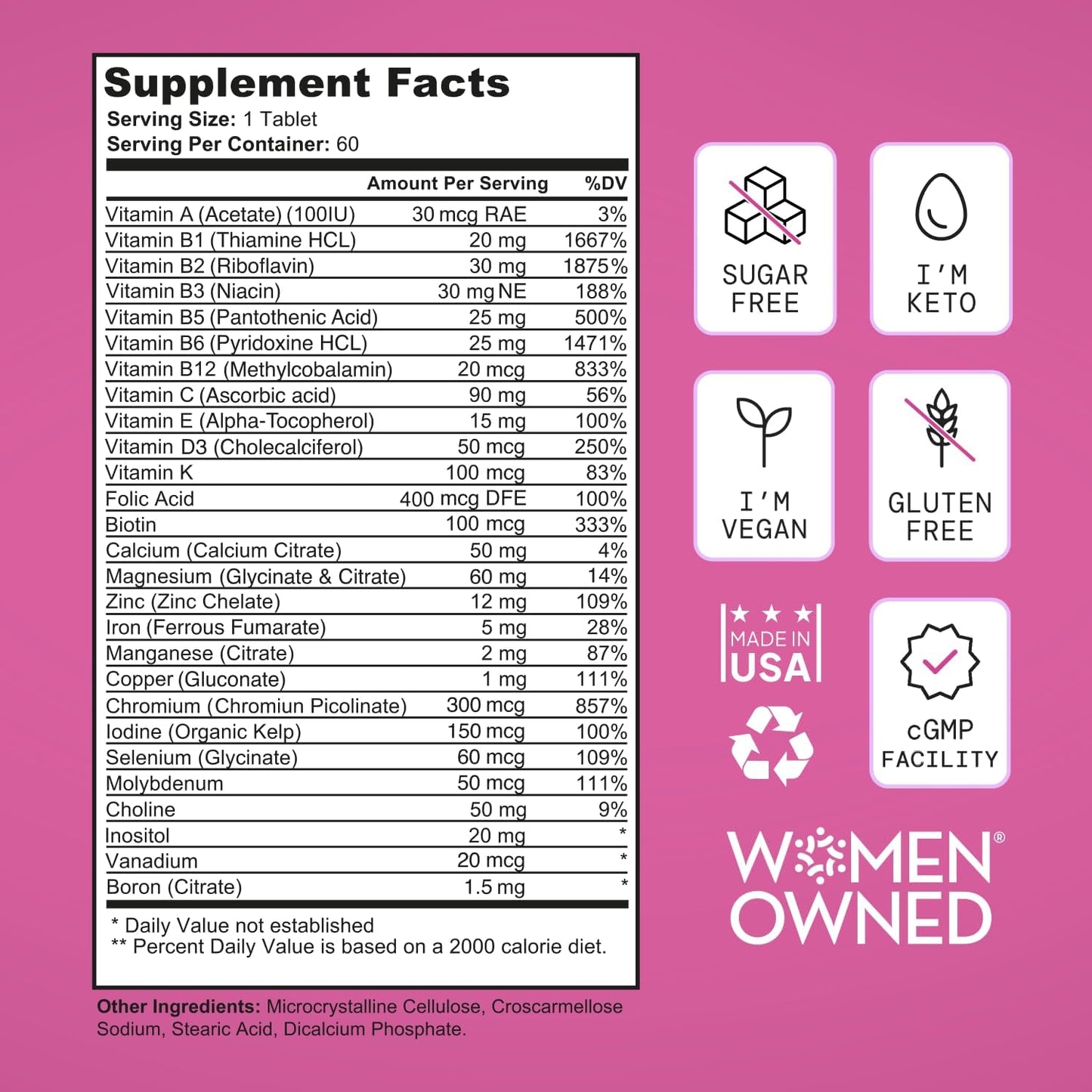 Vegan Women's Multivitamin with 28 Nutrients for Energy, Sleep, Skin, and Cravings - Gluten-Free, Keto-Friendly, USA-Made - 2-Month Supply - Espot.com.au