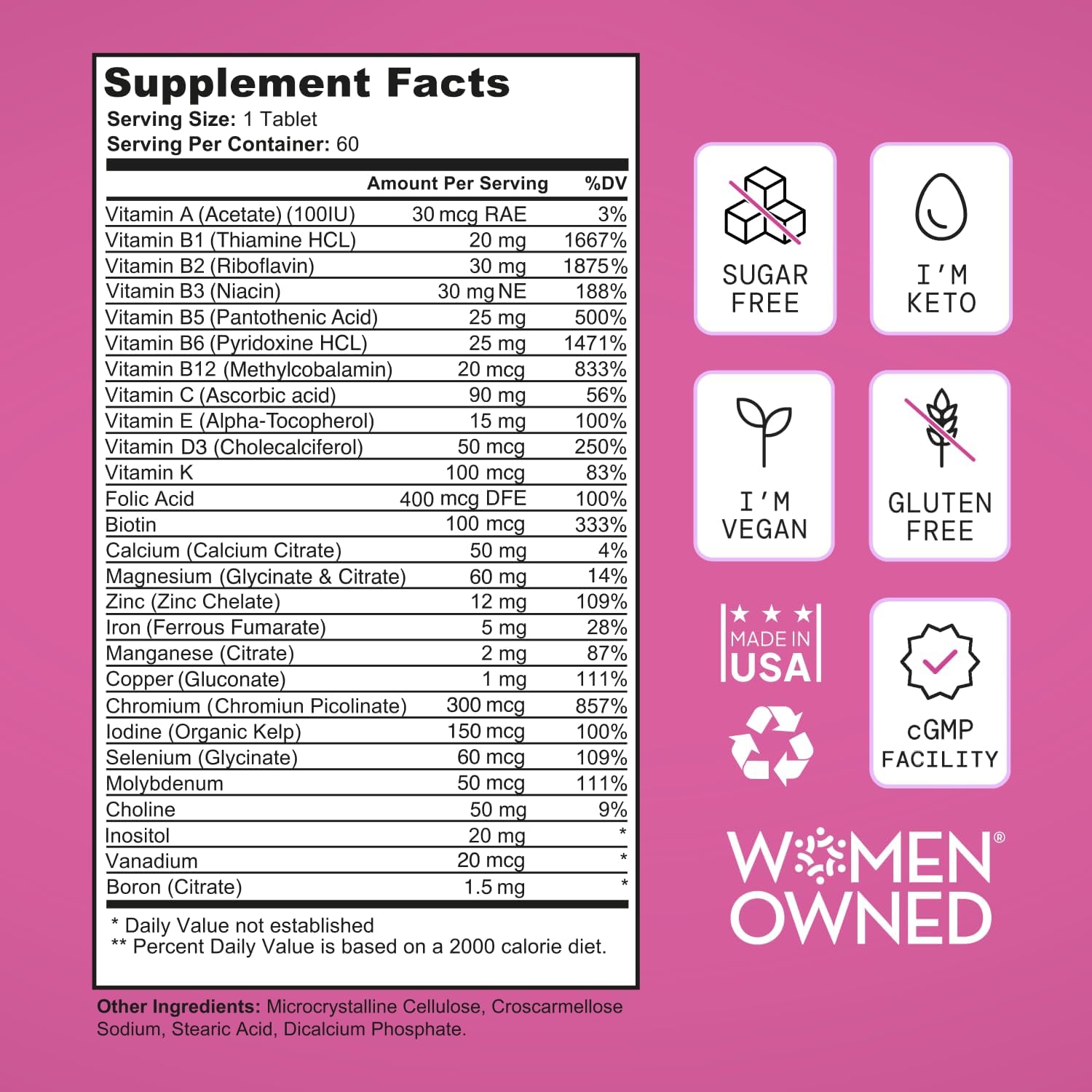 Vegan Women's Multivitamin with 28 Nutrients for Energy, Sleep, Skin, and Cravings - Gluten-Free, Keto-Friendly, USA-Made - 2-Month Supply - Espot.com.au