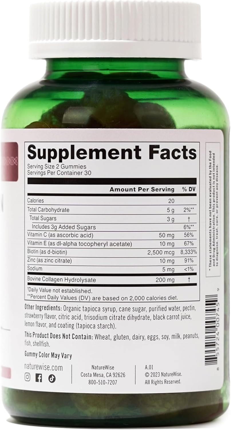 strawberry-lemon-collagen-gummies-for-women---type-1-3-peptides-with-biotin-vitamin-c-e-zinc---hair-skin-nails-and-joint-support---60-count-8