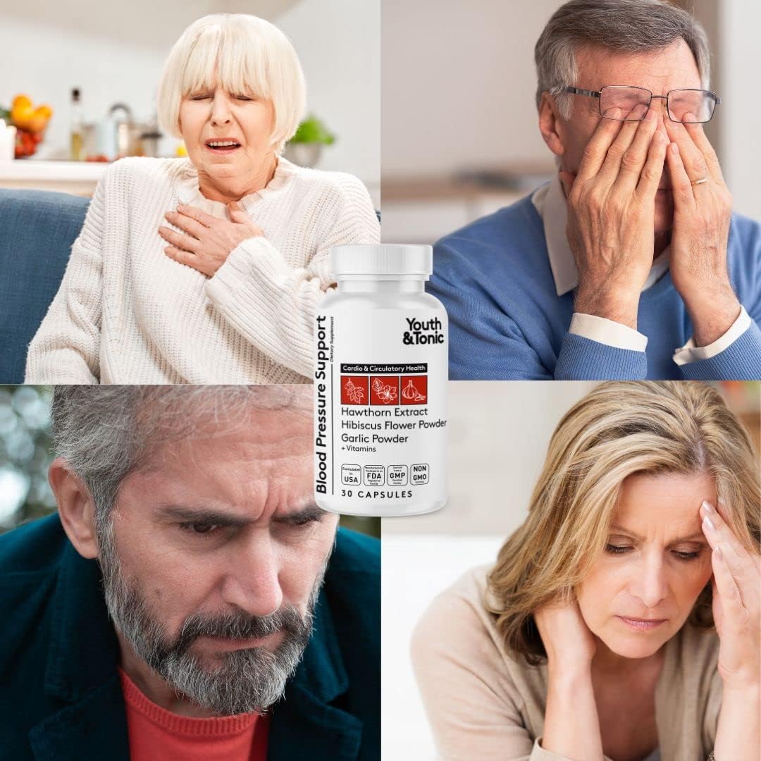 Natural Blood Pressure Support Supplement with Hawthorn, Hibiscus, High Potency Diuretic Herbs & Vitamins - 30 Capsules for Water Retention - Maintain Good Health for Women & Men - Espot.com.au