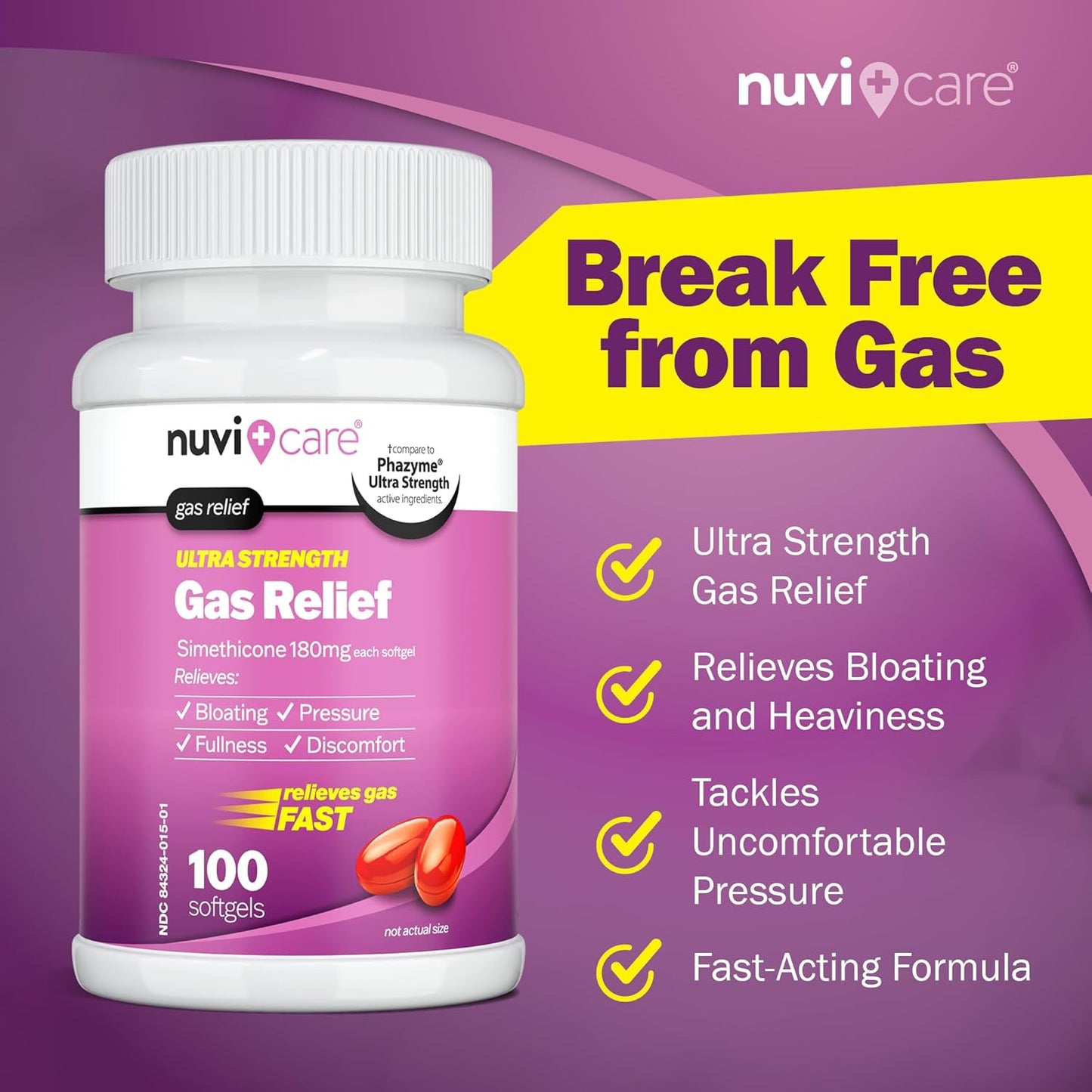Ultra Strength Gas Relief Softgels (180mg) for Adults - Anti Gas & Bloating Relief - Compare to Phazyme - Stomach Gas Relief (100 Count) - Espot.com.au