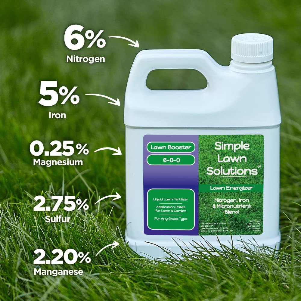 Liquid Turf Concentrated Fertilizer with Iron & Nitrogen - Commercial Grade Lawn Energizer Micronutrient Booster for All Grass Types - 1 Quart Bottle by Simple Lawn Solutions - Espot.com.au