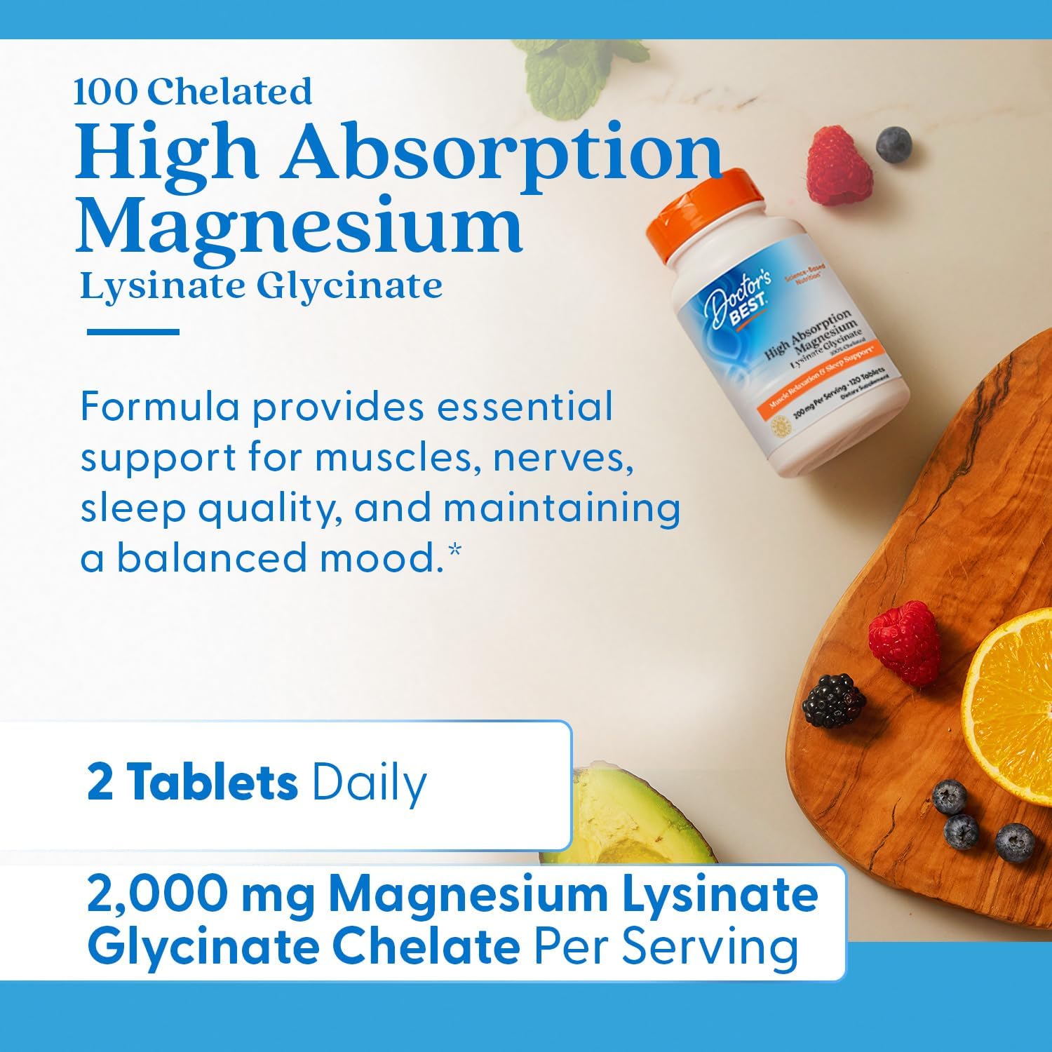 High Absorption Magnesium Glycinate Lysinate Tablets - 100mg, 120 Count - Doctor's Best TRACCS Chelated, Non-GMO, Vegan, Gluten & Soy Free - Espot.com.au