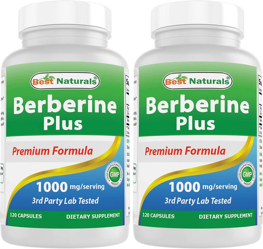 Natural Berberine Plus 1000mg - 240 Capsules for Blood Sugar Support & Heart Health - Twin Pack of 120 Count Bottles - Espot.com.au