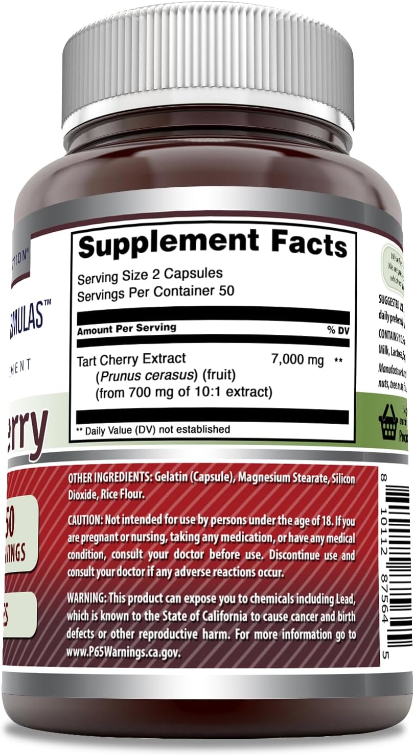 High Potency Tart Cherry Extract Capsules - 7000mg Per Serving - Non-GMO & Gluten Free - 100 Count - Made in USA by Amazing Nutrition - Espot.com.au