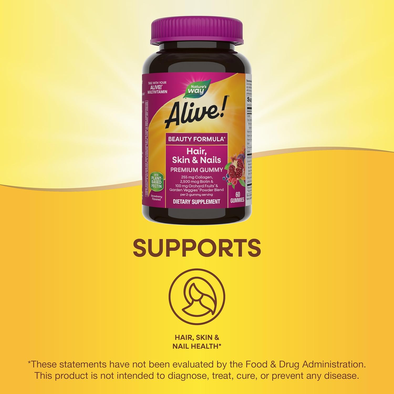 organic-alive-hair-skin-nails-gummies---beauty-formula-with-collagen-biotin-vitamins-c-e---strawberry-flavored---60-gummies-4