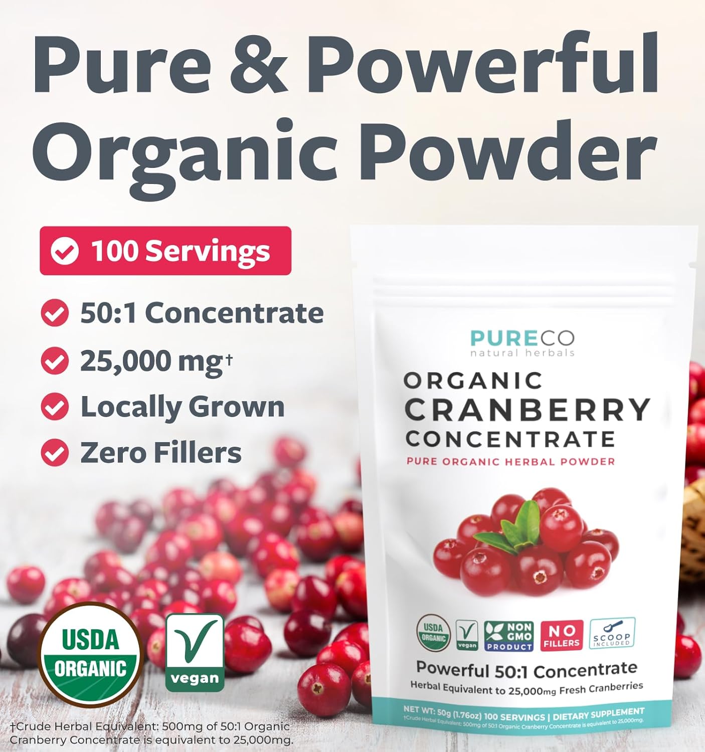 Organic Cranberry Concentrate Powder for Kidney Cleanse & UTI Support - Equivalent to 25,000mg Fresh Cranberries - Women's Vitamins - 100 Servings - Espot.com.au