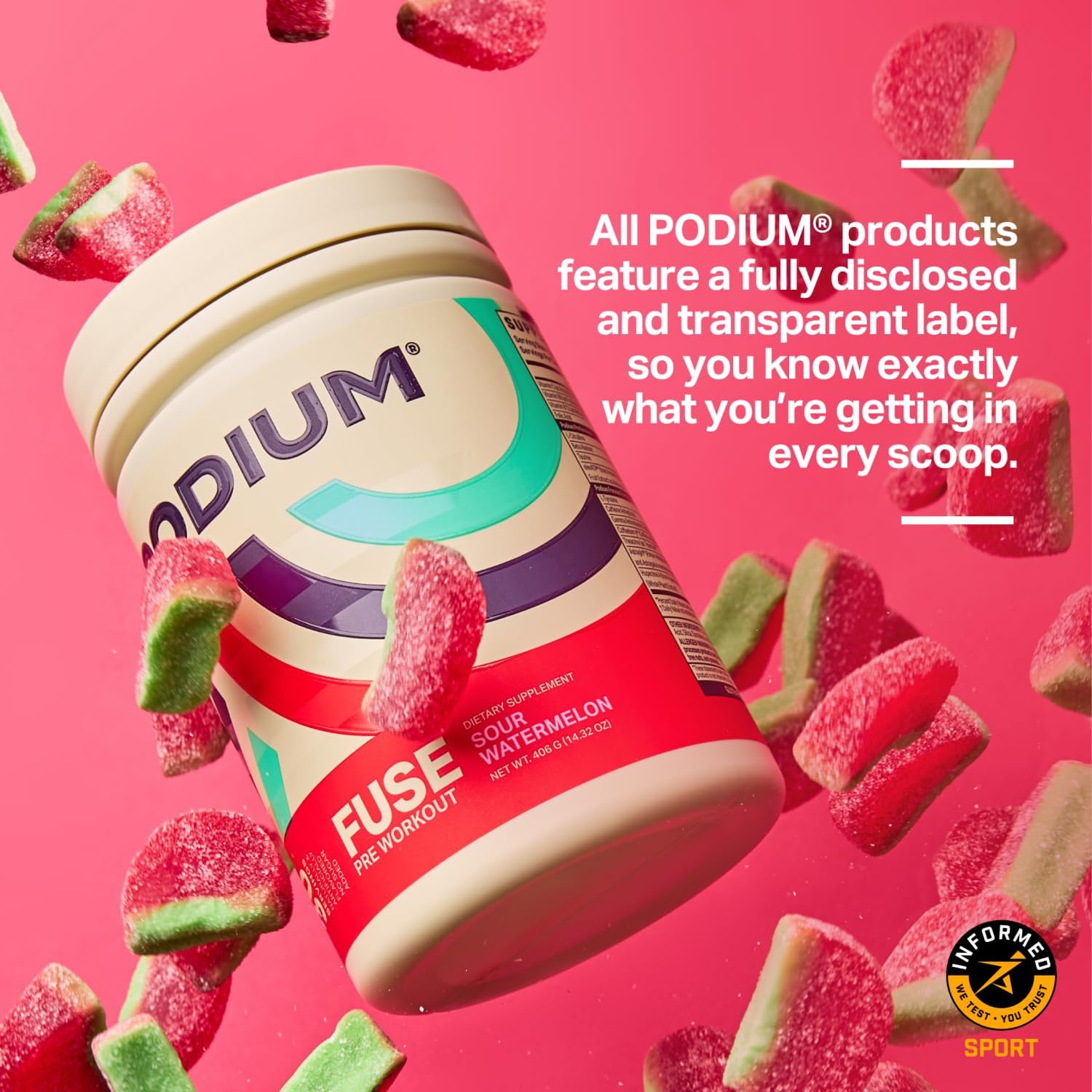 30 Servings Sour Watermelon Pre-Workout Powder with Beta Alanine and Caffeine for Energy - Gluten, Soy, and Dairy Free by Podium Nutrition - Espot.com.au