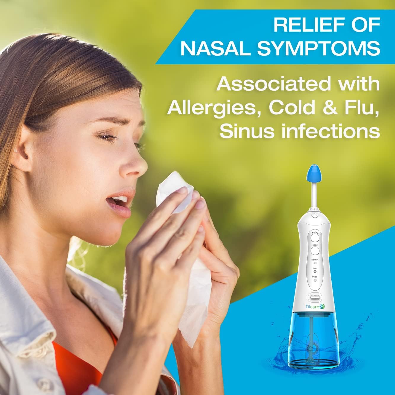 tilcare-electric-neti-pot-for-sinus-allergy-relief---nasal-irrigation-system-with-towel-and-30-salt-packs---cleanse-stuffy-nose-2