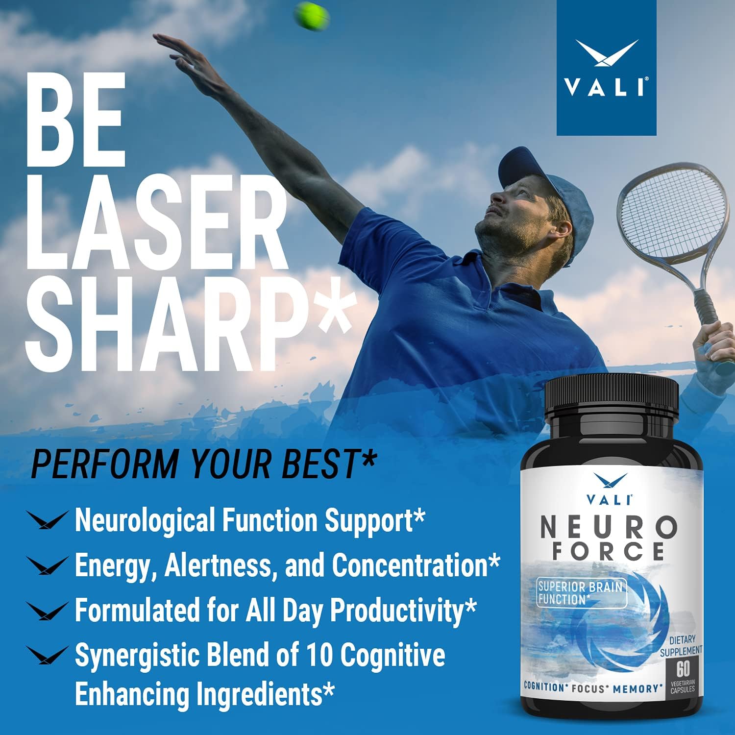 Extra Strength Brain Booster Supplement for Focus, Memory, Clarity & Energy - Nootropic Cognitive Function Support with Natural Caffeine - 60 Veggie Capsules - Espot.com.au
