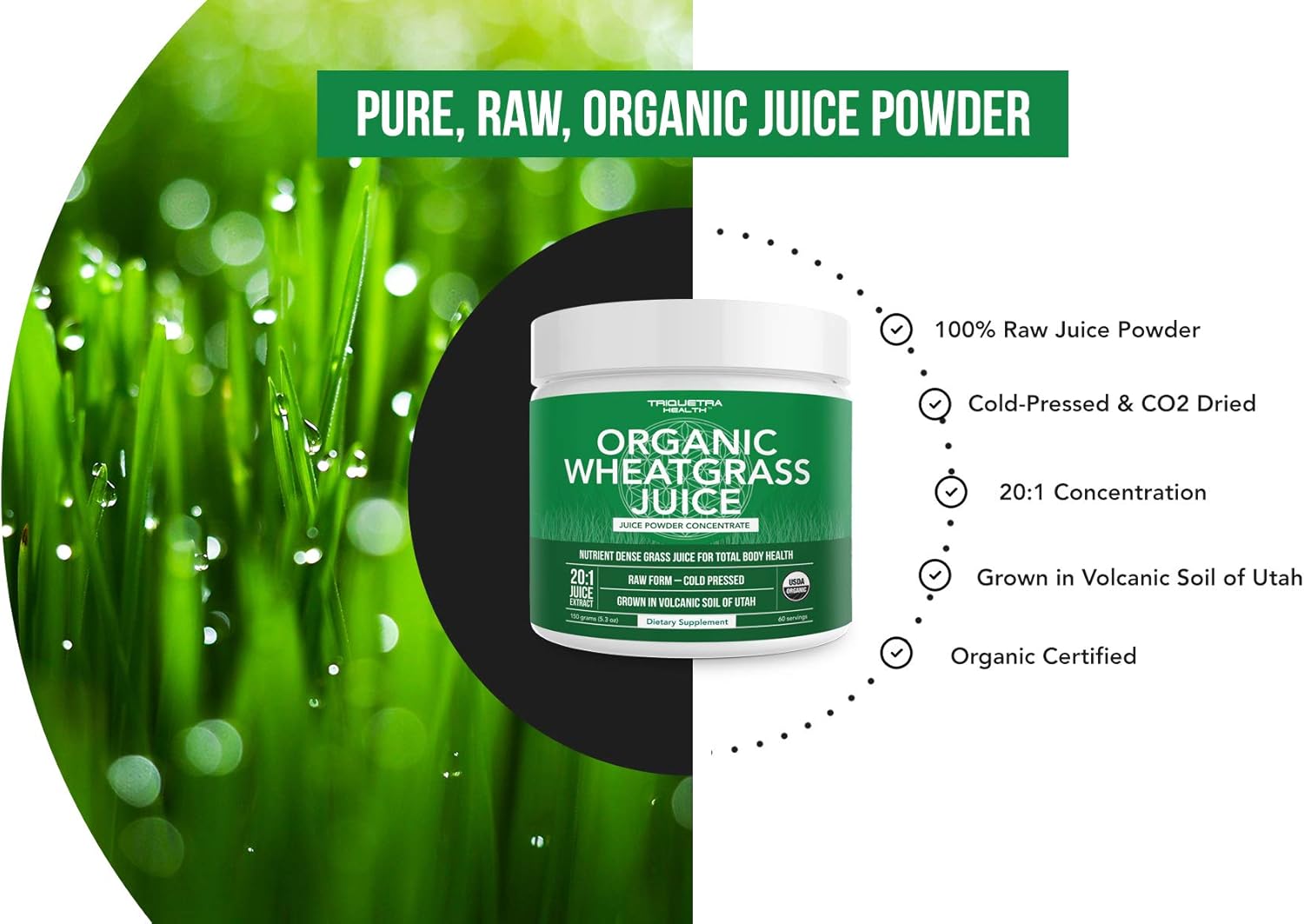 Organic Wheatgrass & Barley Grass Juice Powder - USA Grown in Volcanic Utah Soil, Raw Form, 5.3 oz - Espot.com.au