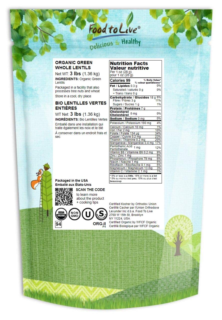 organic-whole-green-lentils-3-lbs---non-gmo-dried-raw-beans-sproutable-vegan-kosher---high-in-folate-fiber-protein---no-soaking---ideal-for-soups-veggie-burgers---bulk-packaging-2