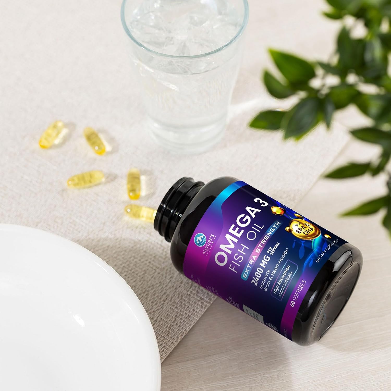 Premium Nature's Peak Omega-3 Fish Oil Softgels - 2400mg Triple Strength Supplements for Brain & Heart Support - Sustainably Sourced EPA & DHA Omega-3 Formula - 60 Count - Espot.com.au