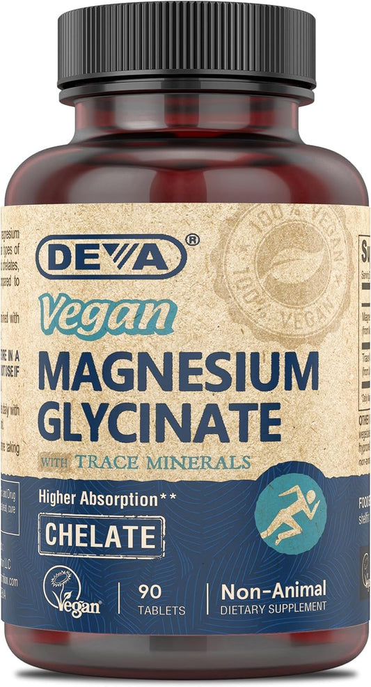 High Absorption DEVA Vegan Magnesium Glycinate Tablets - 300mg per Serving with Trace Minerals - Chelated Magnesium for Better Bioavailability - 90 Tablets - Espot.com.au