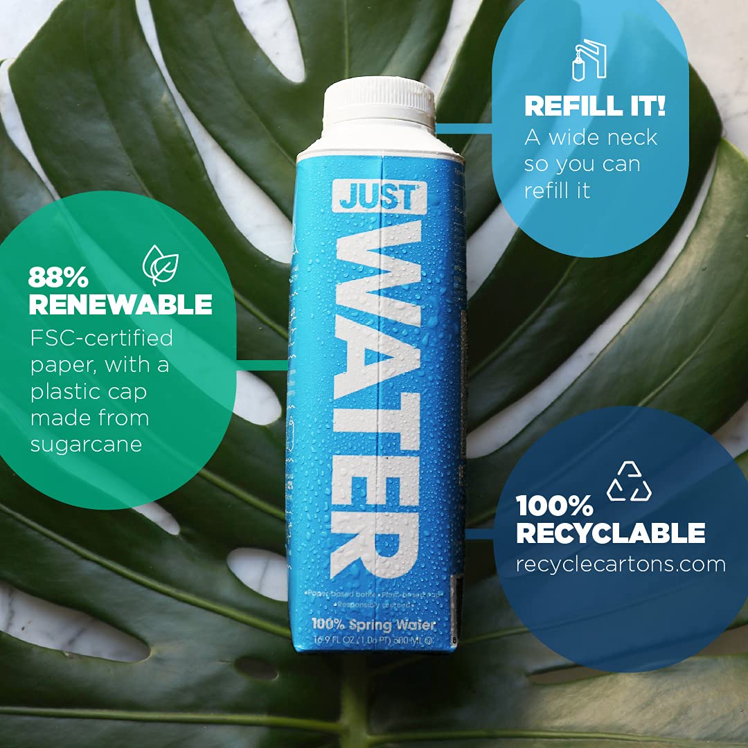 JUST Water Premium Pure Still Spring Water Eco-Friendly Plant-Based Bottle 8.0 pH 16.9 Fl Oz (Pack of 12) - Espot.com.au