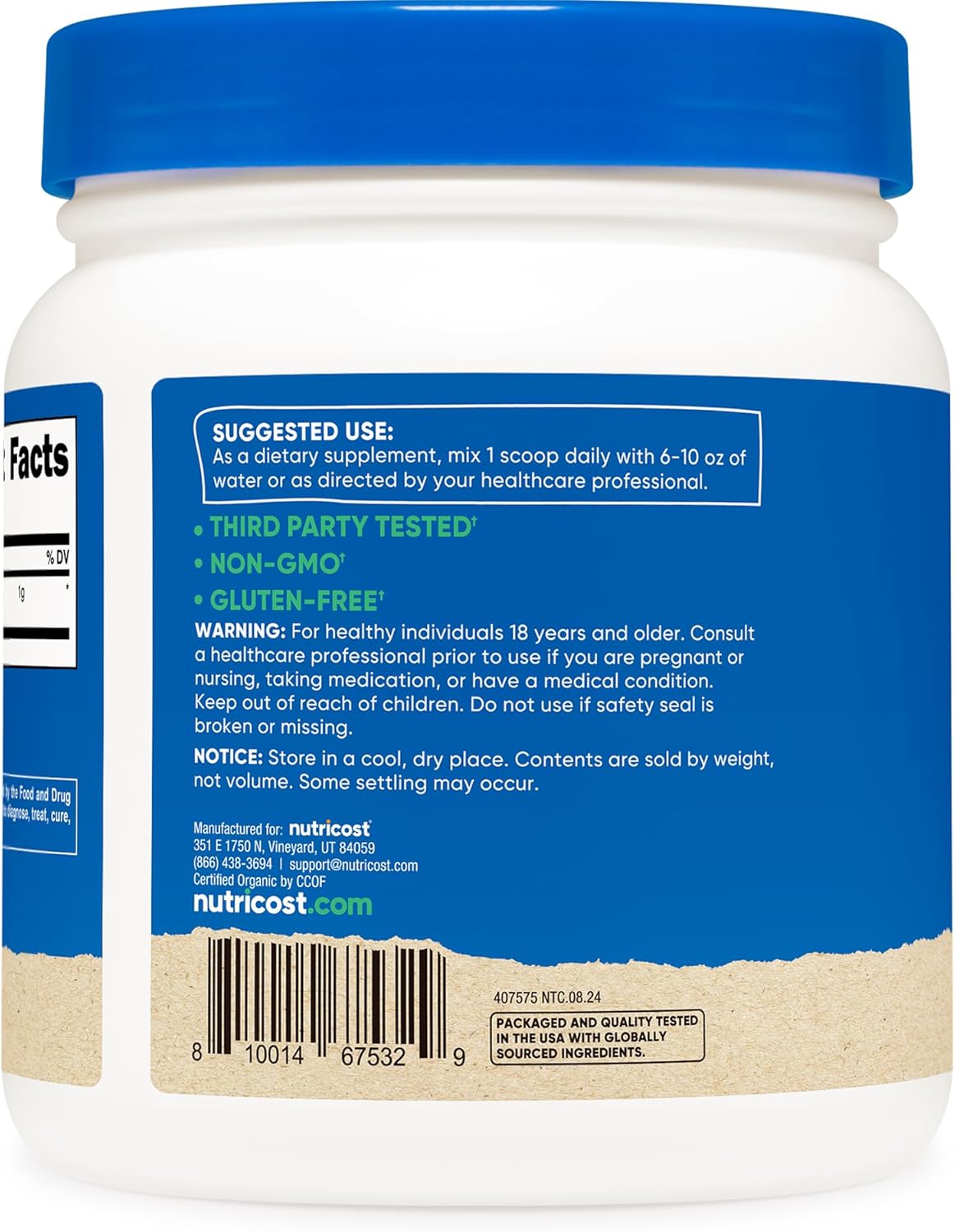 454 Grams of Pure, Certified Organic Spirulina Powder - 1LB Size by Nutricost - Espot.com.au