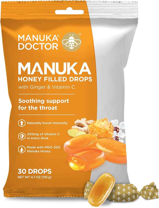 Manuka Doctor Manuka Middles Cough Drops - 4.7 oz Throat Lozenges with Raw Manuka Honey, Vitamin C, Ginger - Immune Support & Sore Throat Relief